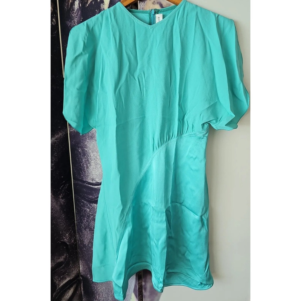 VICTORIA BECKHAM Women Seafoam Contrast Green Short Slit Sleeve Dress 10 US TP01